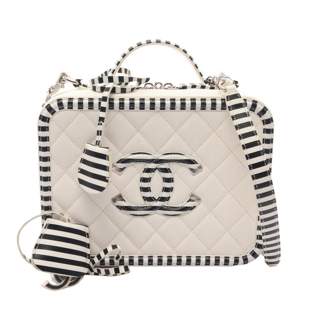 Chanel CC Figley Vanity Bag, 2-Way Shoulder Bag/Handbag, Leather, Women's, Wh...